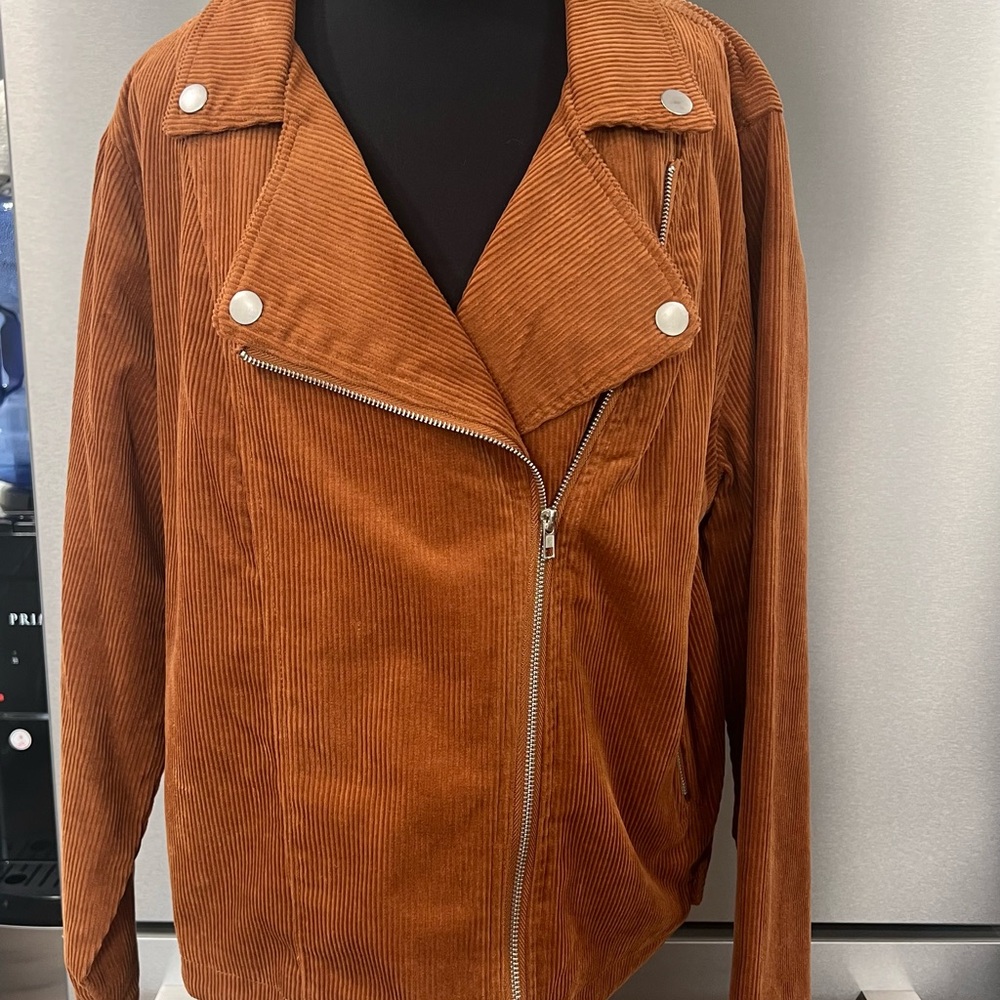 GUILDED INTENT Corduroy Moto Jacket in Rust Brown NWOT